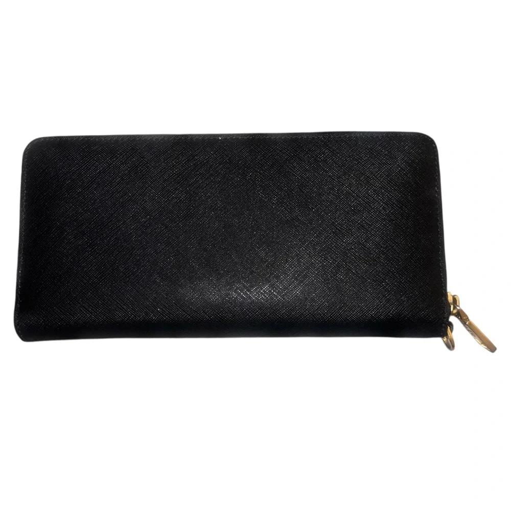 EUC Tory Burch Black Saffiano Leather Zip Around Long Wallet Gold Hardware